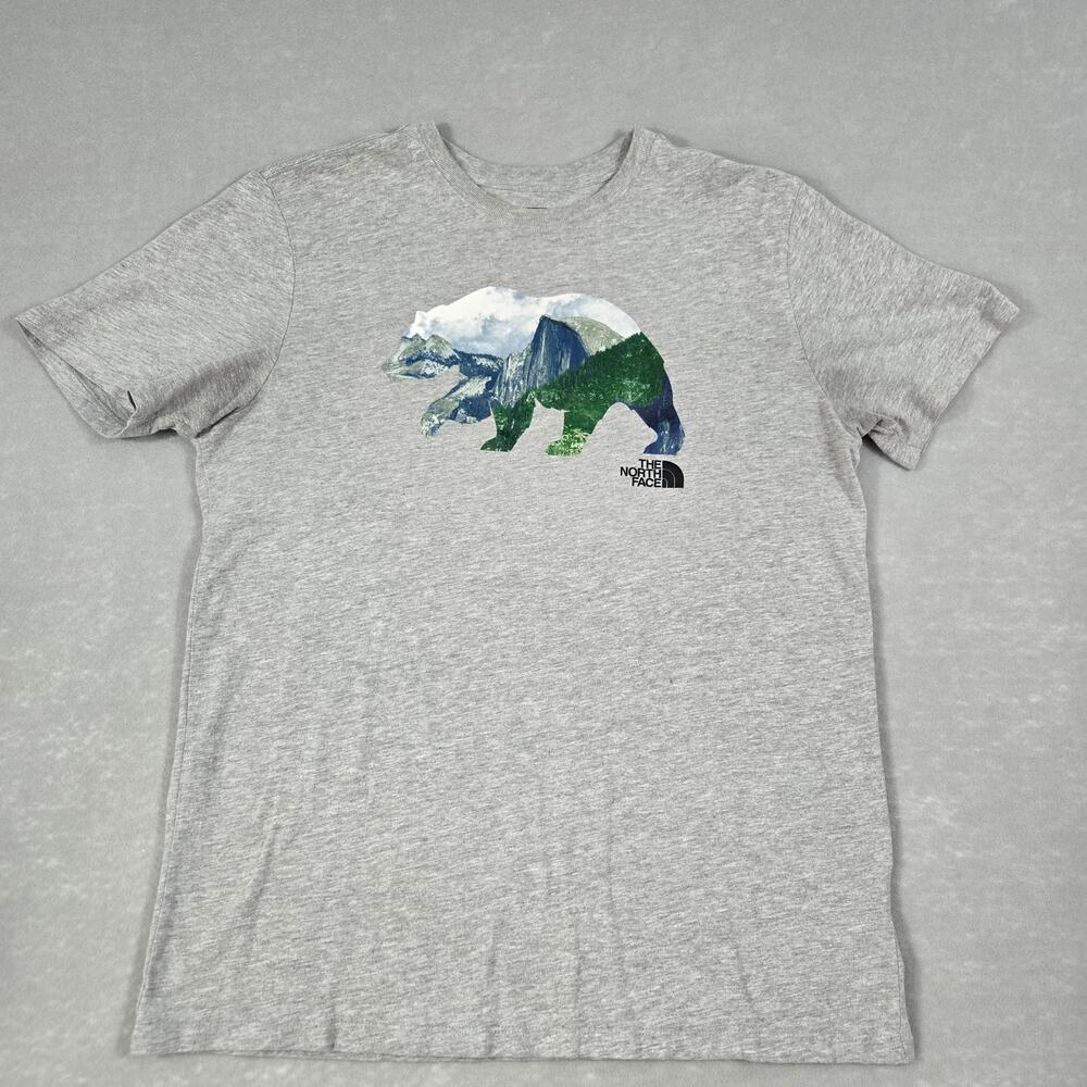 The North Face Mens Gray Medium Short Sleeve T-Shirt with Bear Design